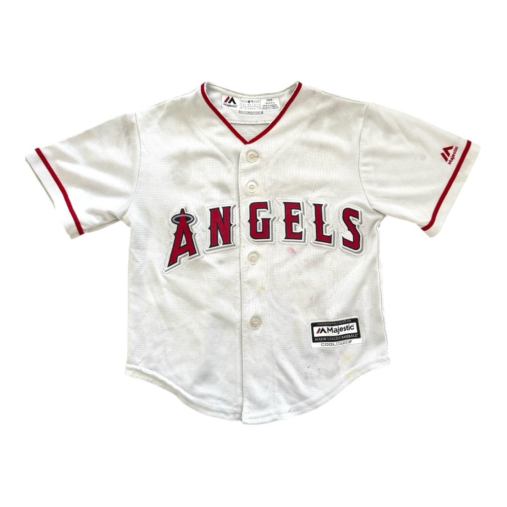 Majestic White and Red Angels Baseball Jersey 4T